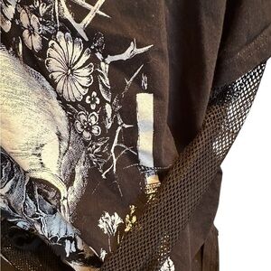 Widow Gothic Black Graphic Short Sleeve with Long Sleeve Net Finger Holes. Med